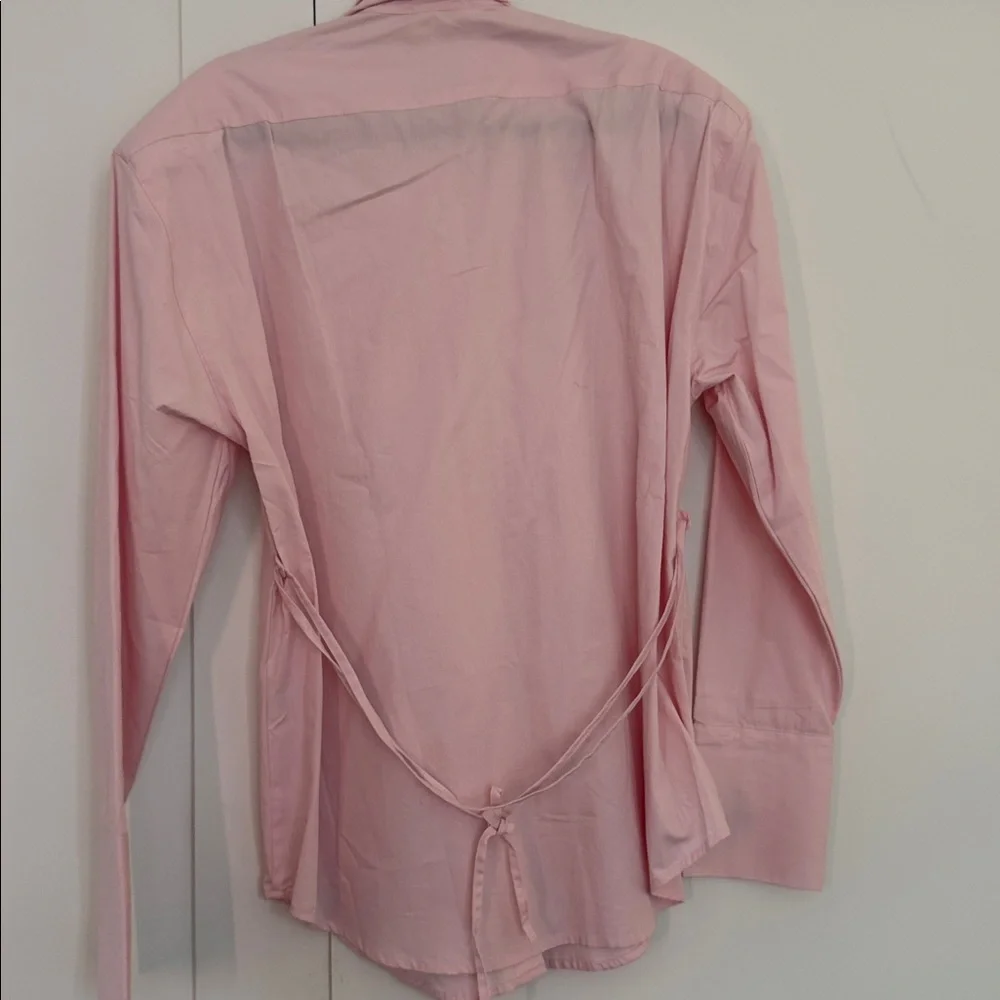 ASOS baby pink cinch waist shirt with shoulder pads and tie - Picture 4 of 7
